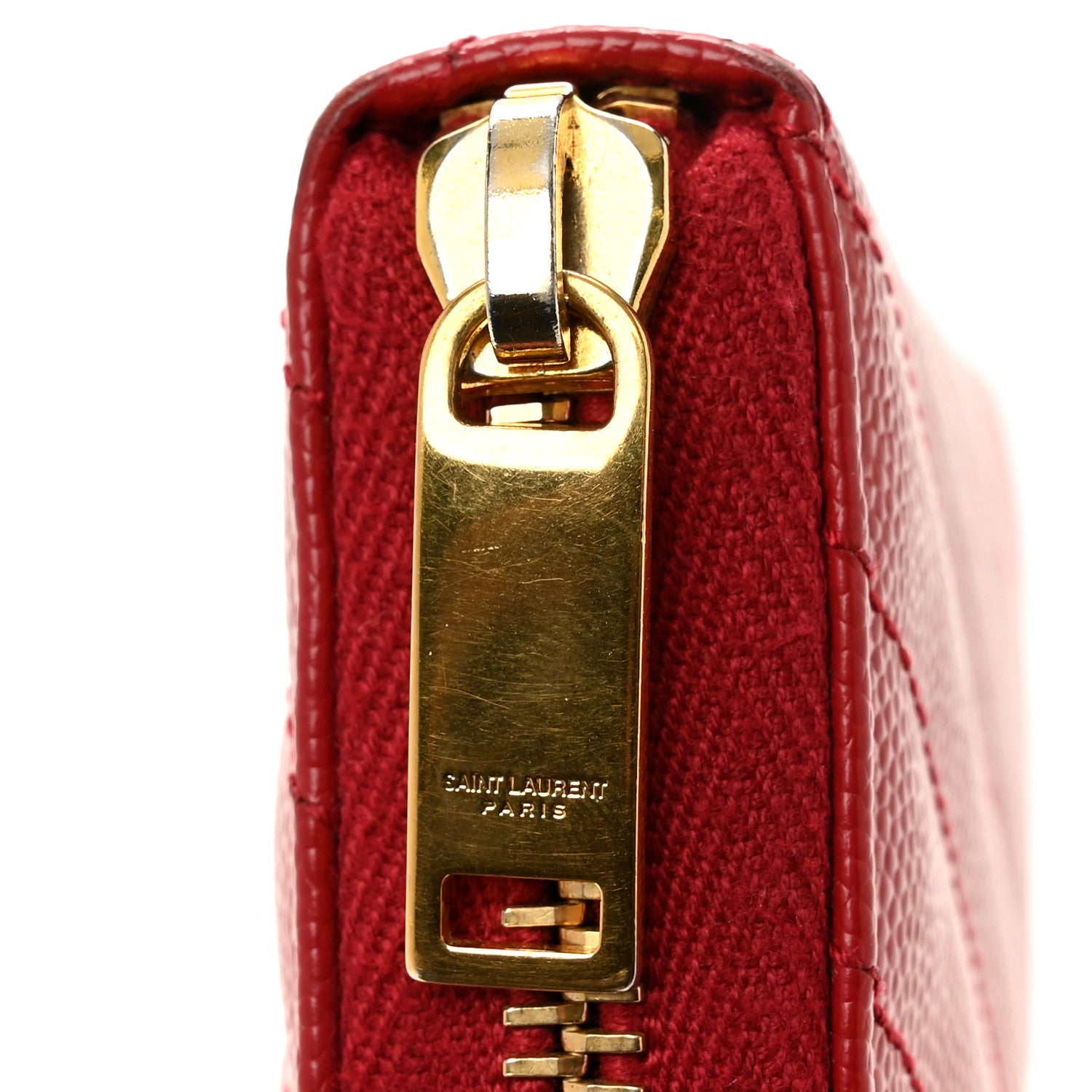 Saint Laurent Grain De Poudre Matelasse Chevron Monogram Zip Around Wallet Red 9 of 12