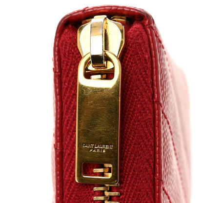Saint Laurent Grain De Poudre Matelasse Chevron Monogram Zip Around Wallet Red 9 of 12