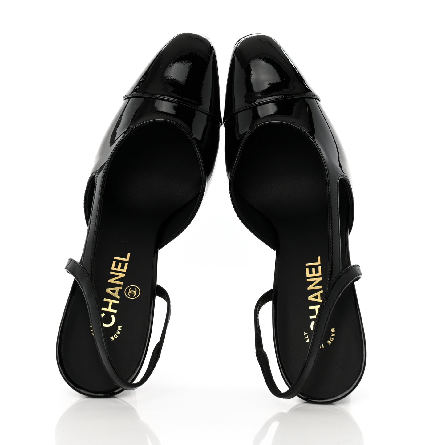 Patent Calfskin Cap Toe CC Slingback Pumps 39.5 Black