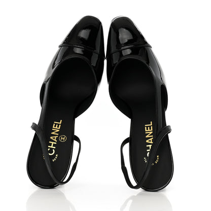 Chanel Patent Calfskin Cap Toe CC Slingback Pumps 39.5 Black 2 of 9