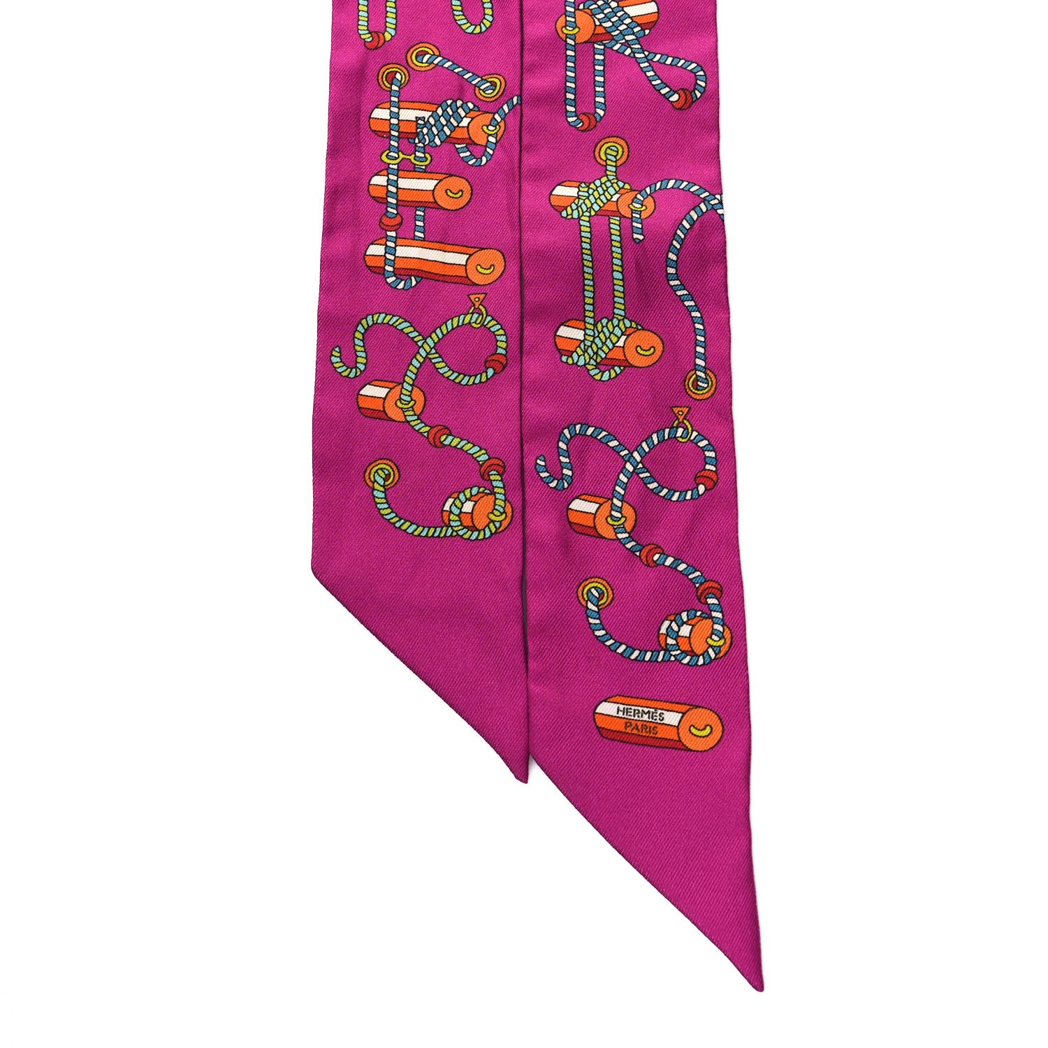 Hermes Silk Cordages Twilly Scarf Fuchsia Vert Orange 2 of 4
