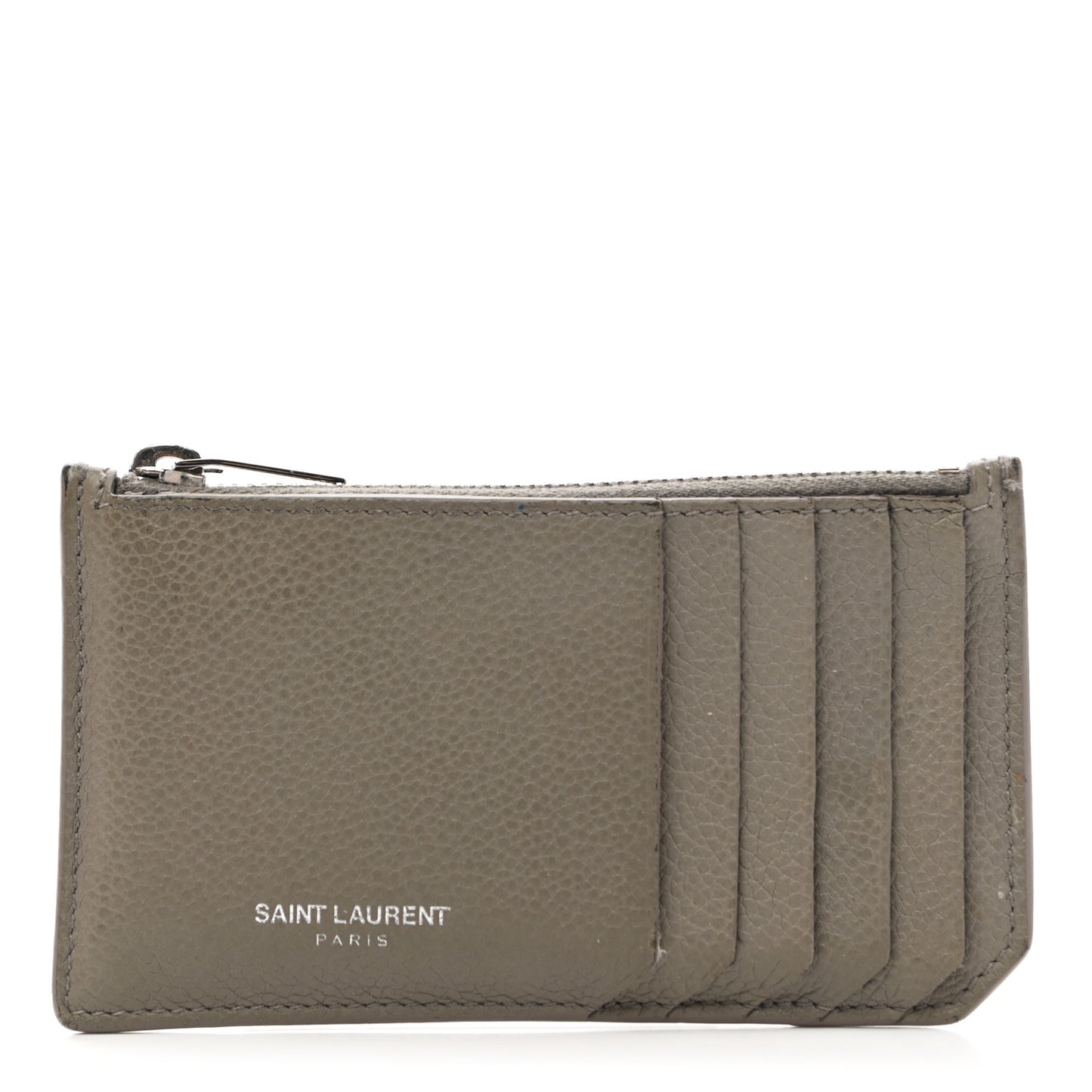 Grained Calfskin 5 Fragments Zip Pouch Card Holder Kaki Militaire