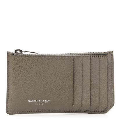 Saint Laurent Grained Calfskin 5 Fragments Zip Pouch Card Holder Kaki Militaire 1 of 12