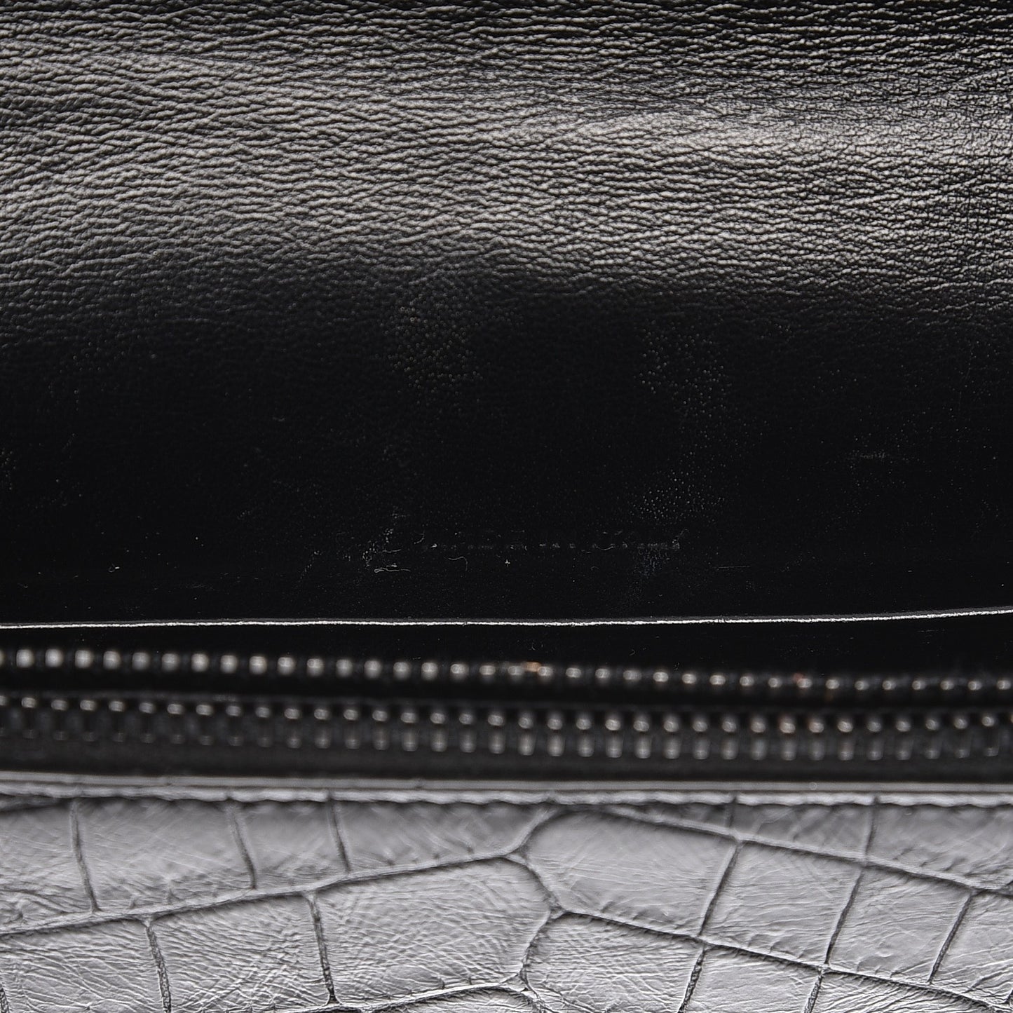 Calfskin Crocodile Embossed Monogram Chain Wallet Black