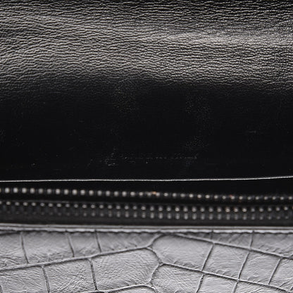 Saint Laurent Calfskin Crocodile Embossed Monogram Chain Wallet Black 7 of 8