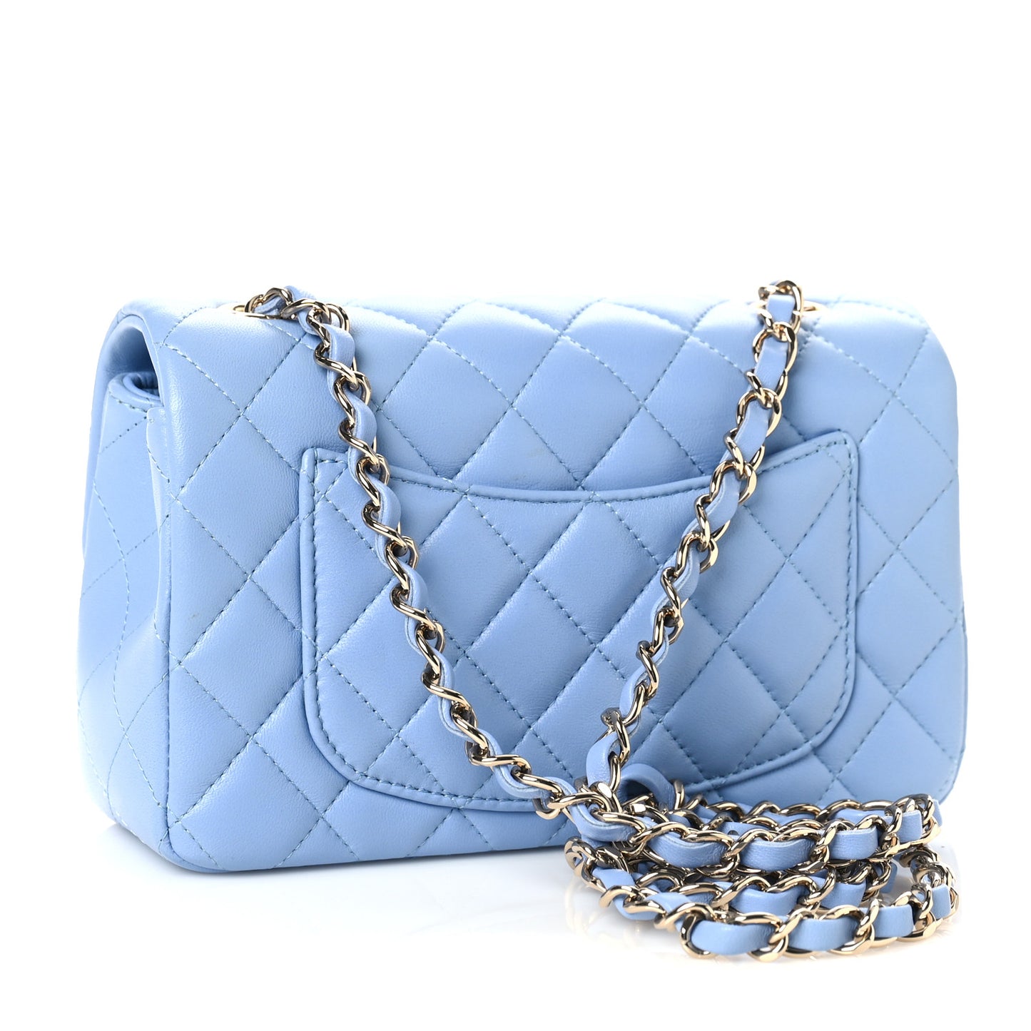 Lambskin Quilted Mini Rectangular Flap Light Blue