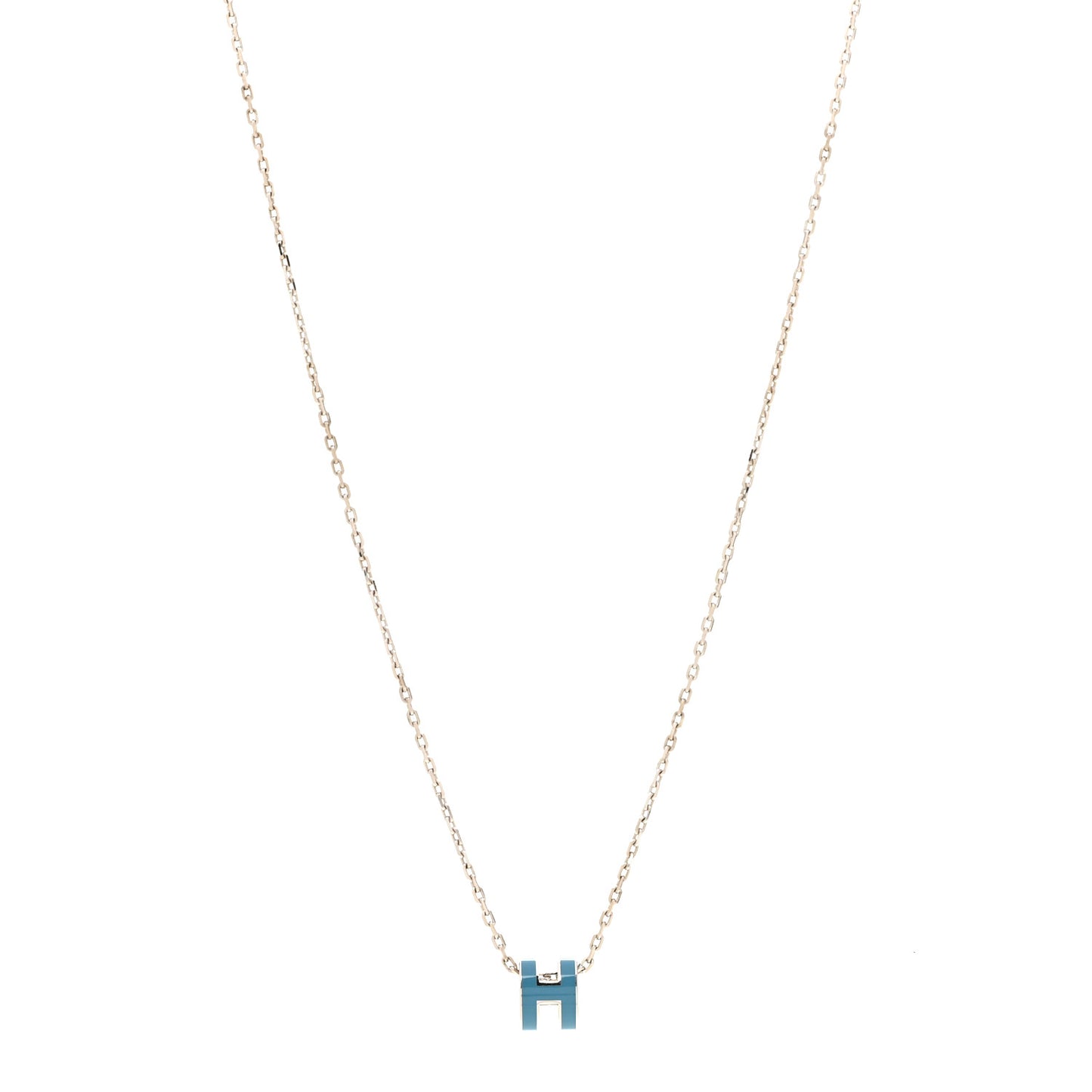 Lacquered Palladium Mini Pop H Pendant Necklace Bleu Jean