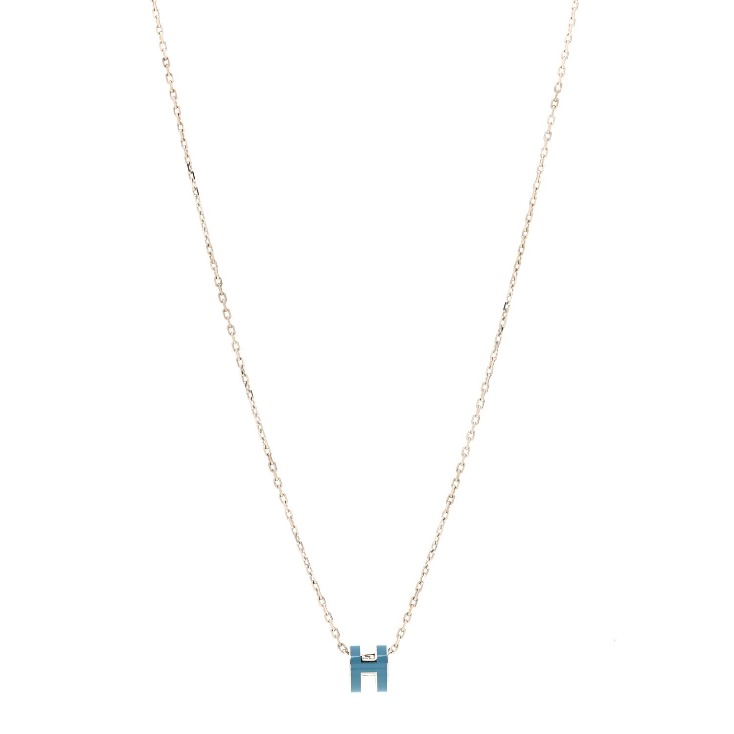 Hermes Lacquered Palladium Mini Pop H Pendant Necklace Bleu Jean 1 of 6