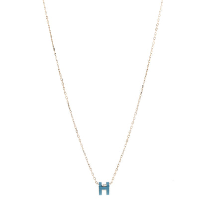 Hermes Lacquered Palladium Mini Pop H Pendant Necklace Bleu Jean 1 of 6