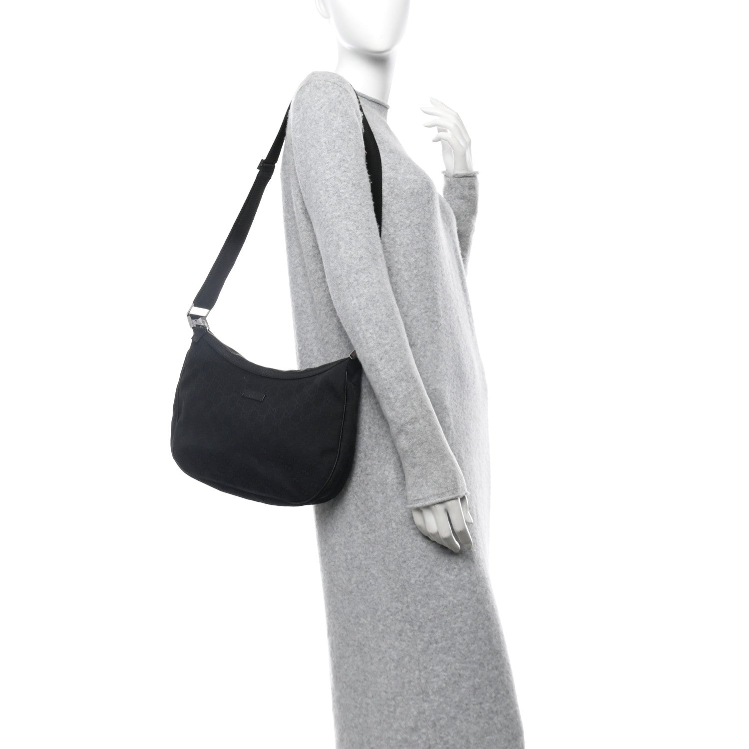 Gucci Monogram Medium Half Moon Hobo Black 2 of 10
