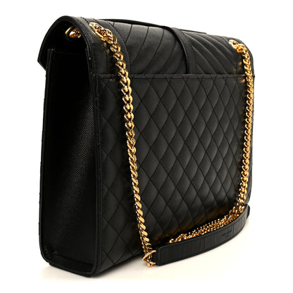 Saint Laurent Grain De Poudre Textured Mixed Matelasse Large Triquilt Monogram Satchel Black 3 of 11