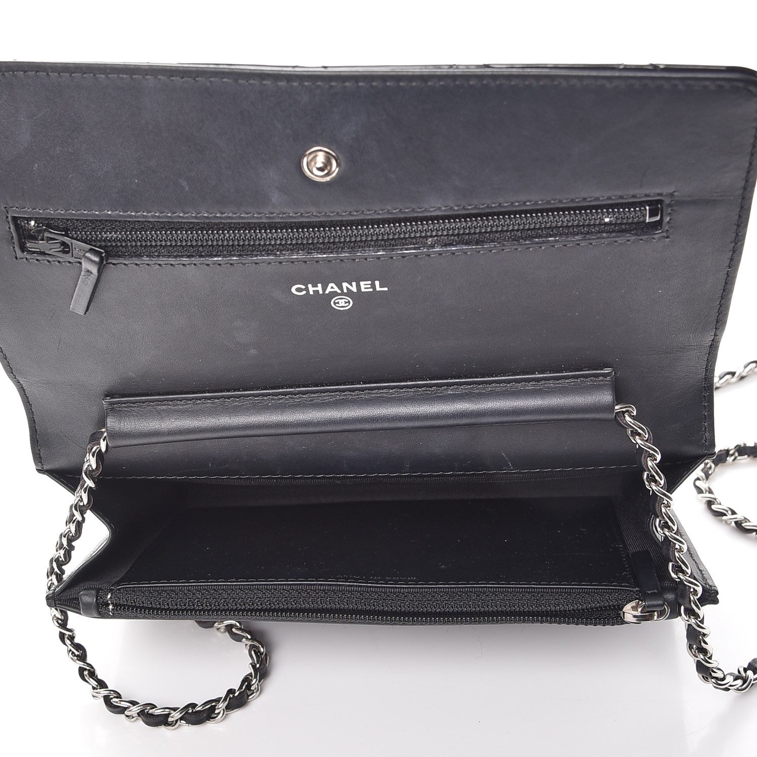 Chanel Patent Quilted Wallet On Chain WOC Black 5 of 10