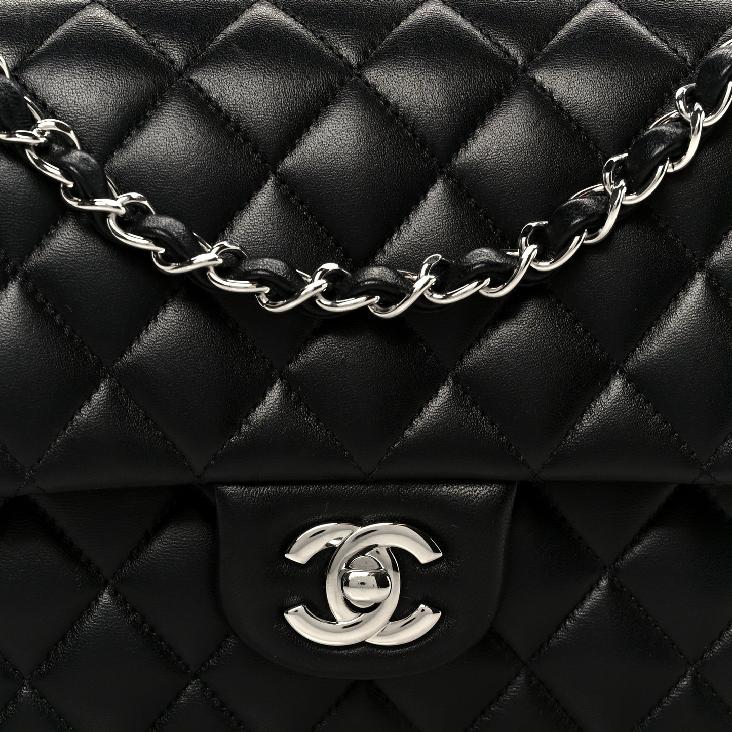 Lambskin Quilted Medium Double Flap Black