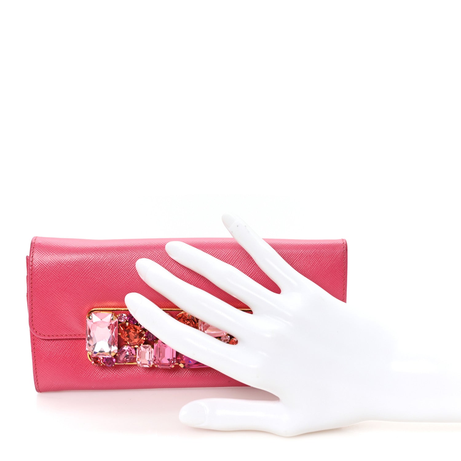 Prada Saffiano Crystal Continental Flap Wallet Peonia 2 of 7