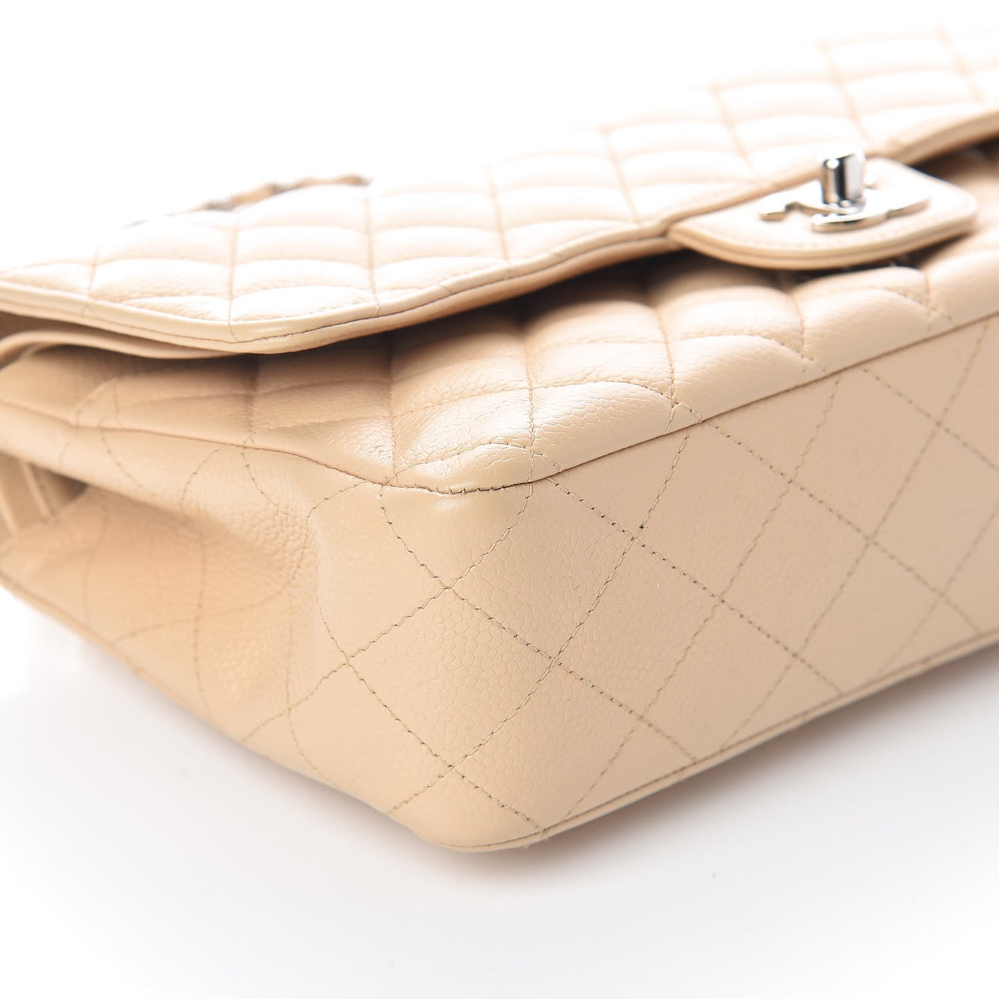 Caviar Quilted Medium Double Flap Beige