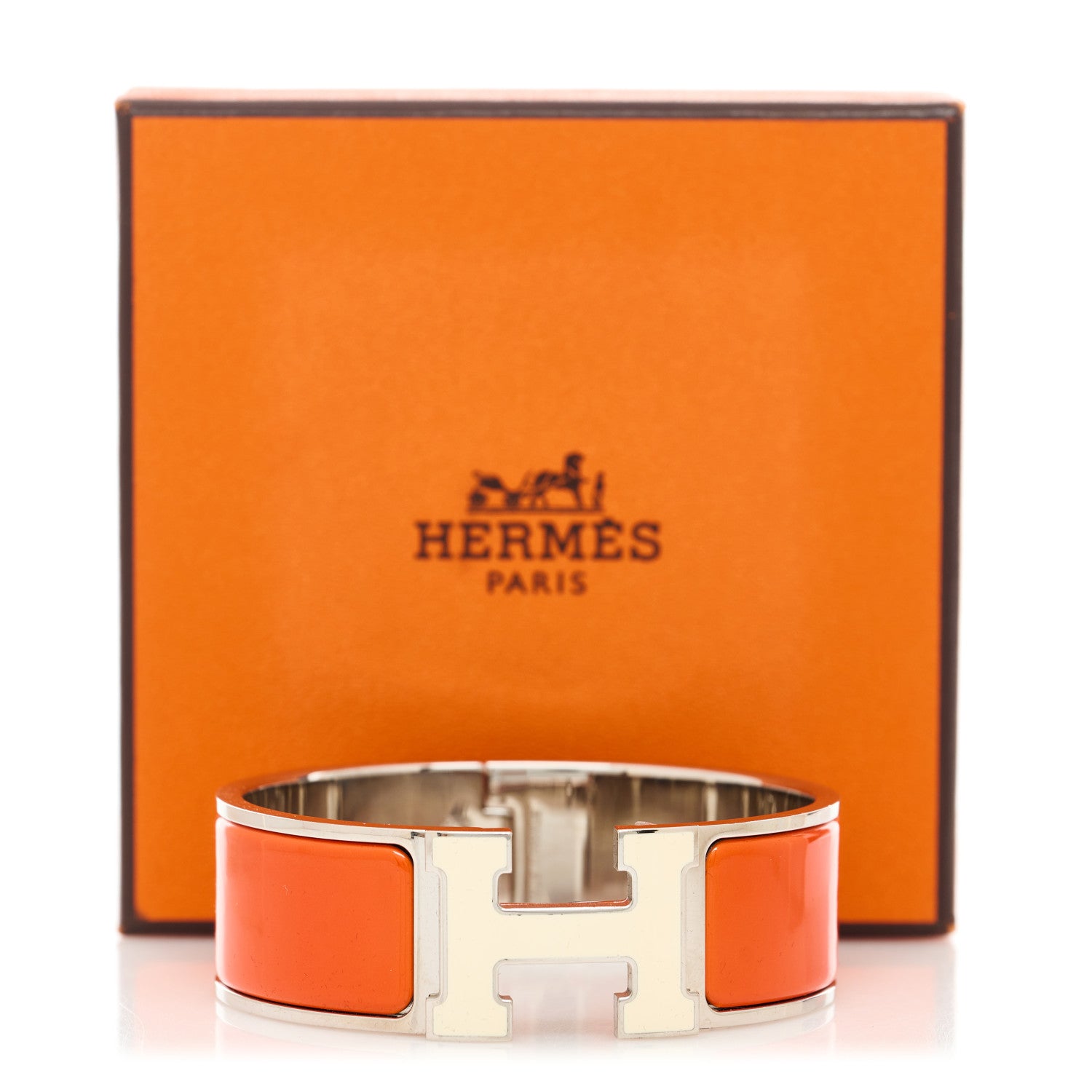 Hermes Enamel Wide Clic Clac H Bracelet GM Orange White 4 of 4