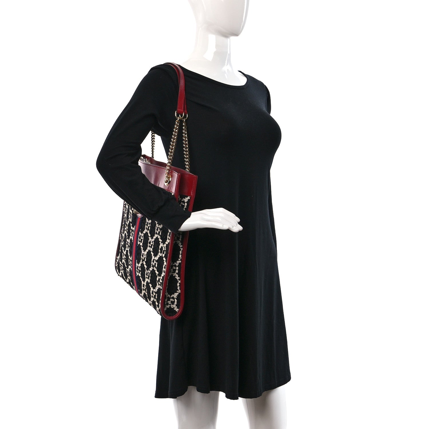 Gucci Tweed GG Monogram Large Rajah Chain Tote Romantic Cherry Black White 2 of 11