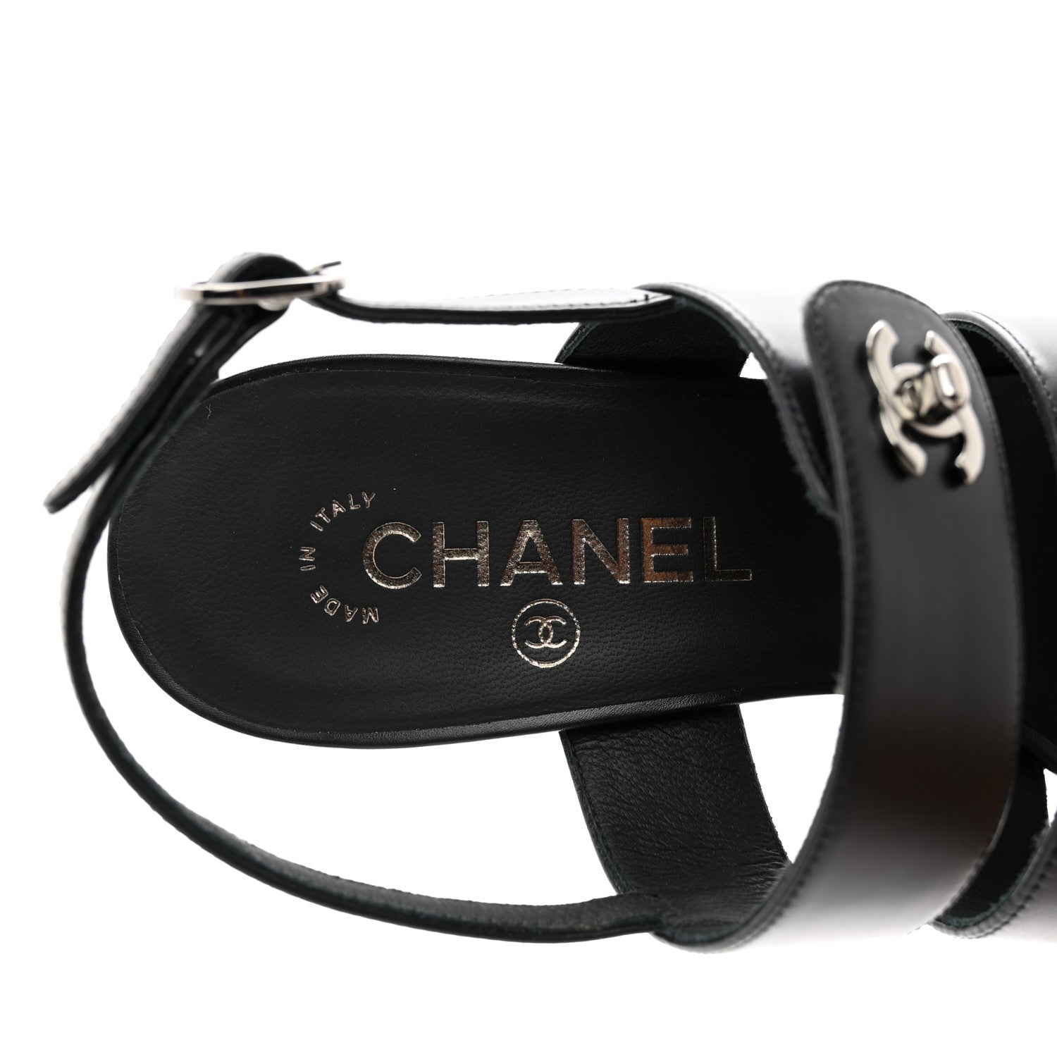 Chanel Calfskin CC Turnlock Sandals 39.5 Black 7 of 9