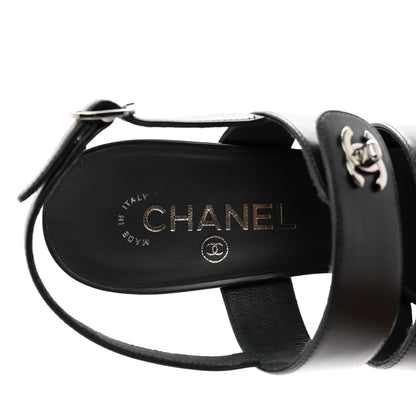 Chanel Calfskin CC Turnlock Sandals 39.5 Black 7 of 9