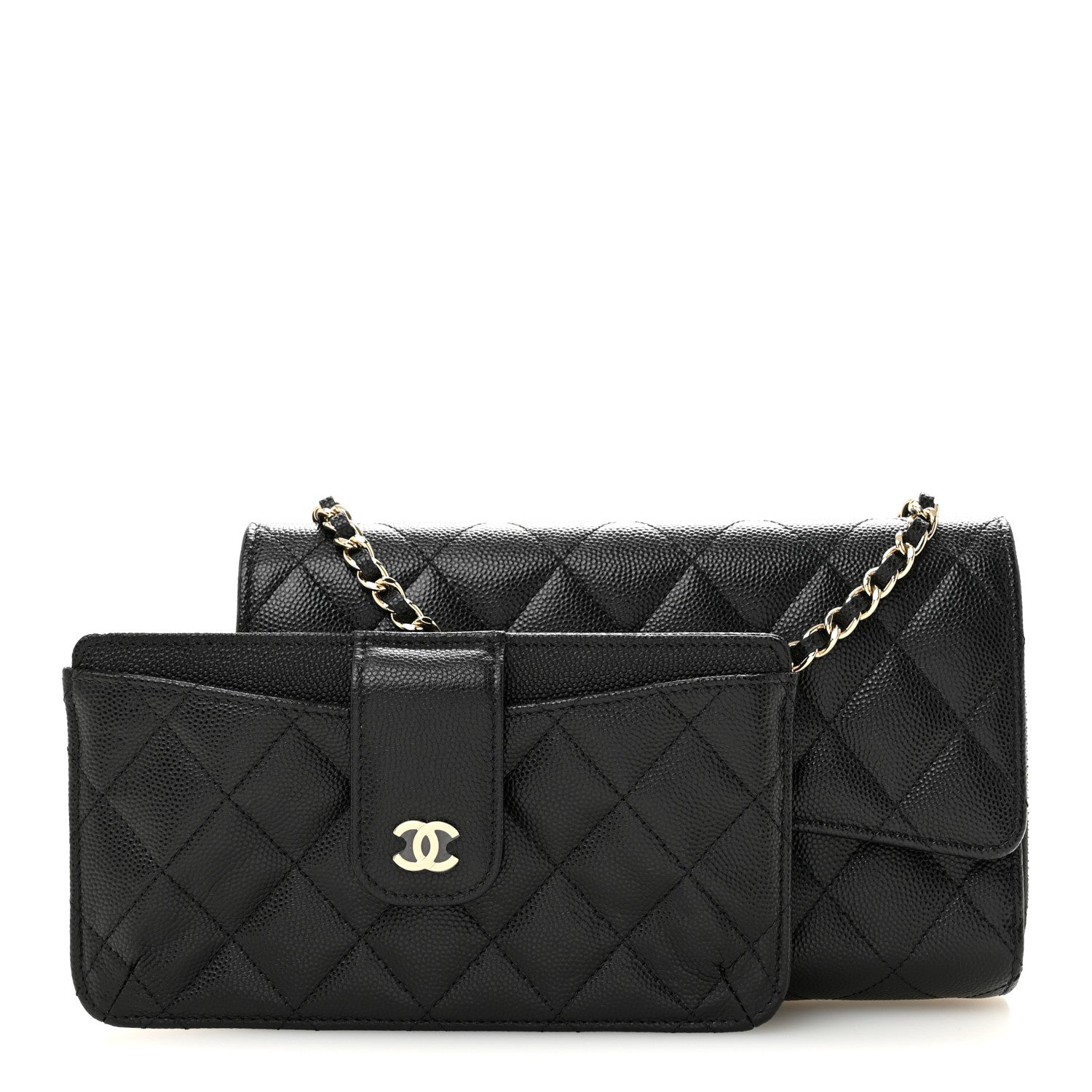 Chanel Caviar Quilted Phone Holder Wallet on Removable Chain Black 3 of 15