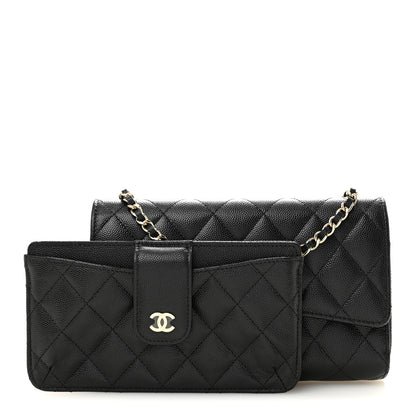 Chanel Caviar Quilted Phone Holder Wallet on Removable Chain Black 3 of 15