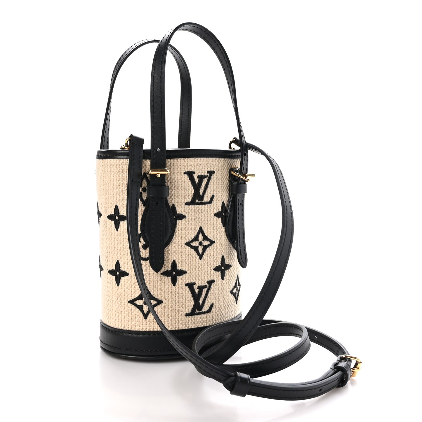 Cotton Calfskin Monogram Nano Bucket Bag Black