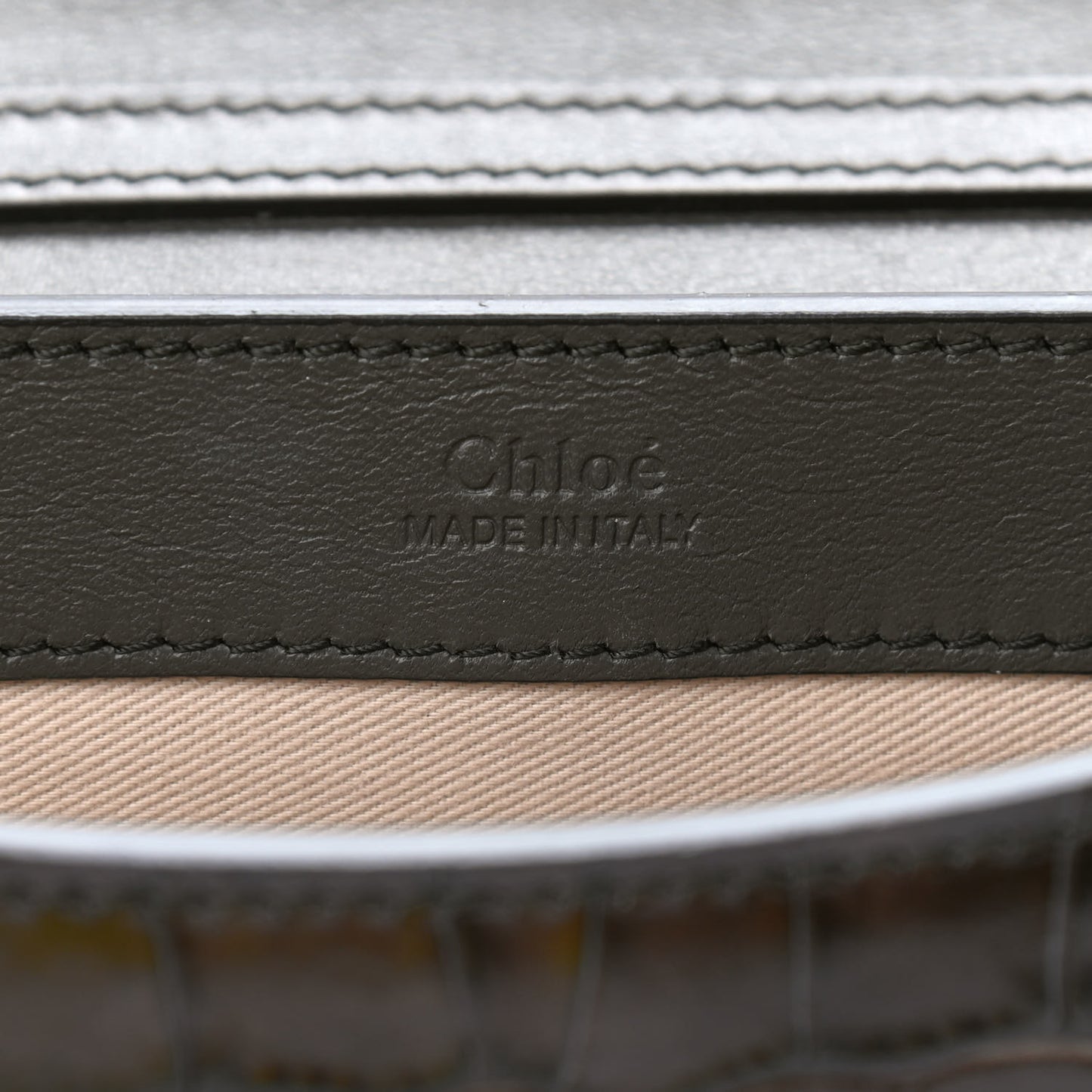 Calfskin Crocodile Embossed C Clutch With Chain Profound Brown