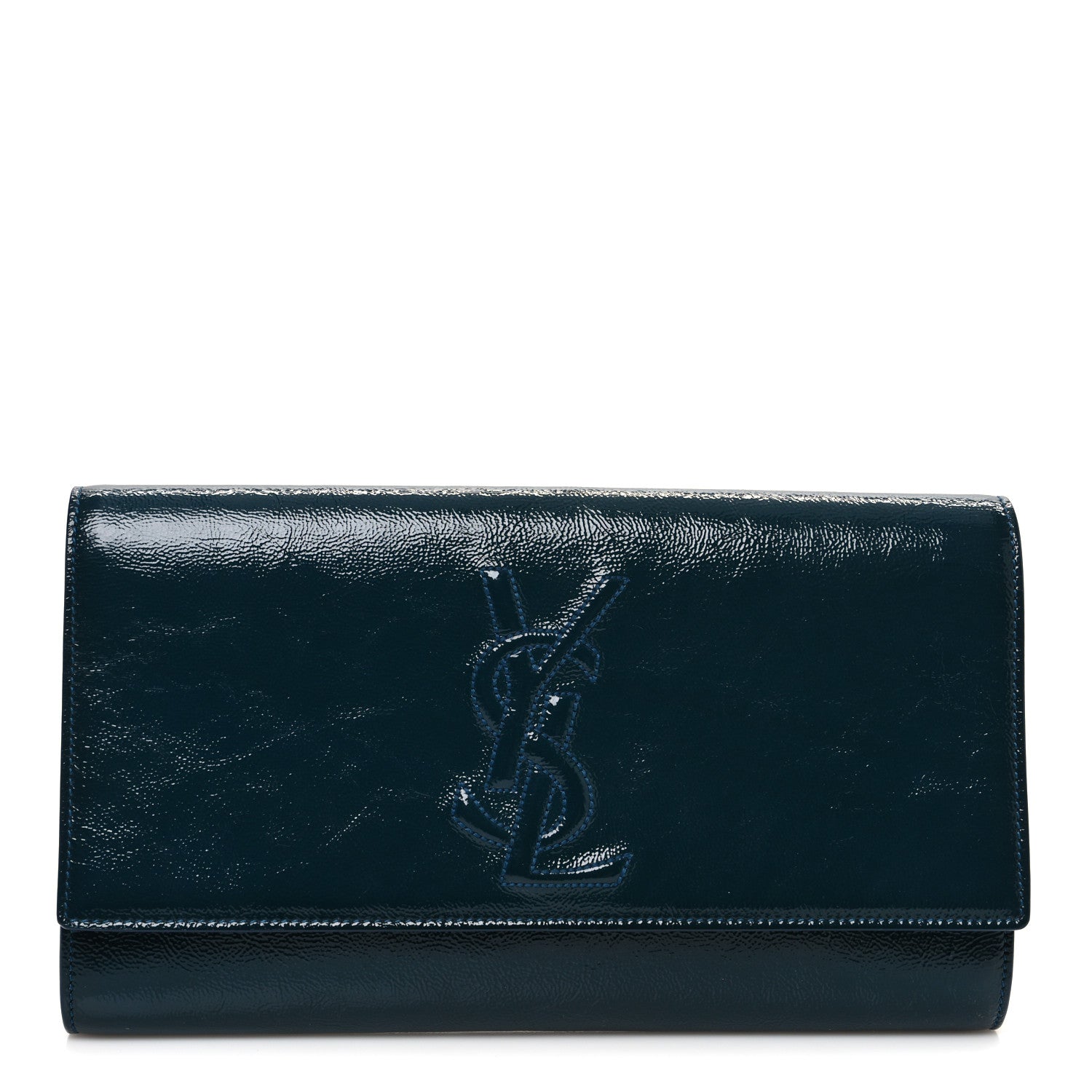 Saint Laurent Textured Patent Monogram Large Belle De Jour Clutch Green 1 of 11