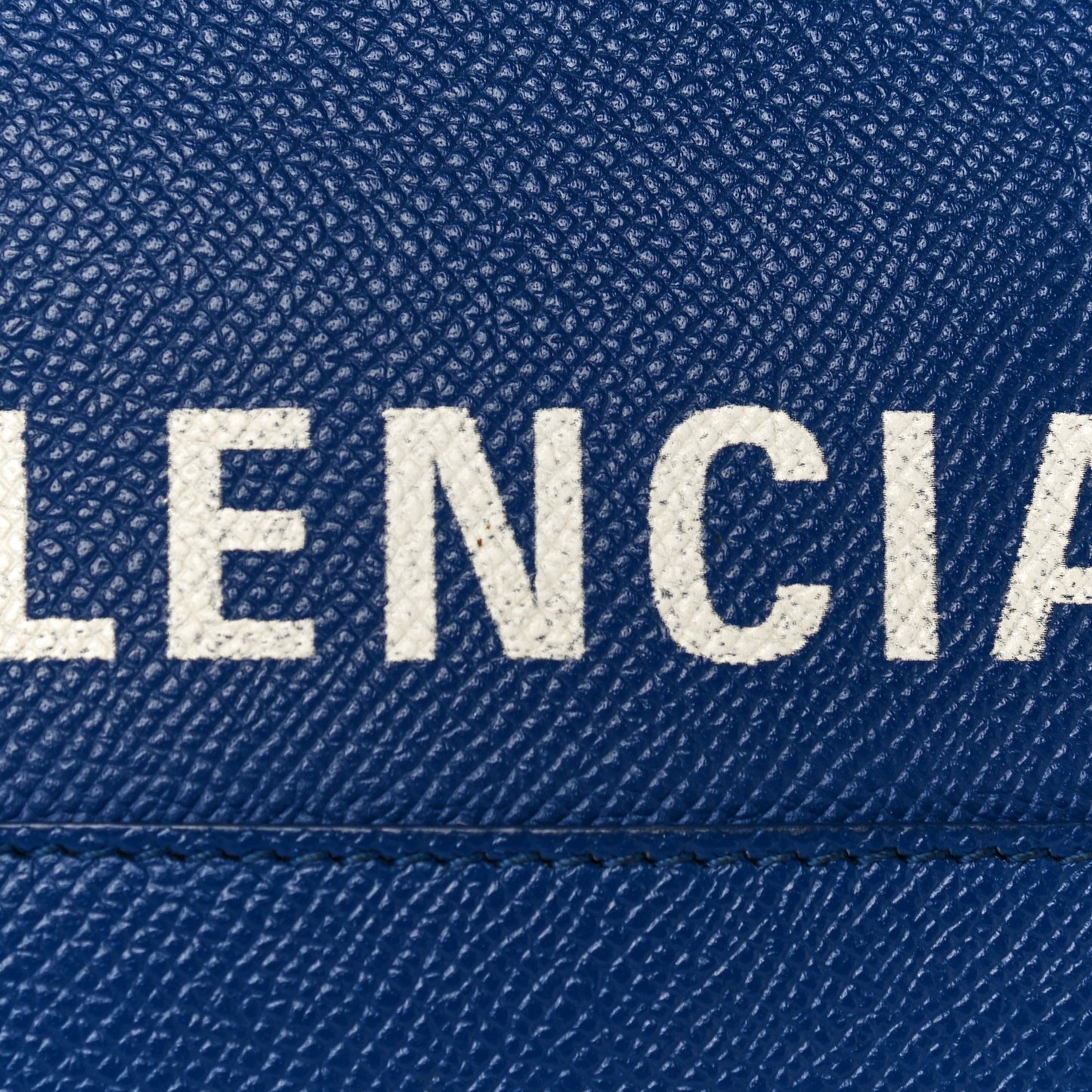 Signature Grained Calfskin Logo XXS Ville Top Handle Bag Bleu Roi White