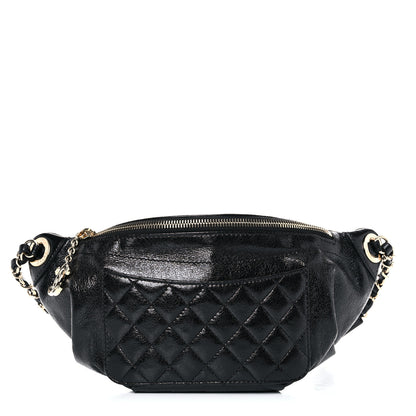 Chanel Crumpled Glazed Lambskin Quilted Waist Bag Fanny Pack Black 1 of 17