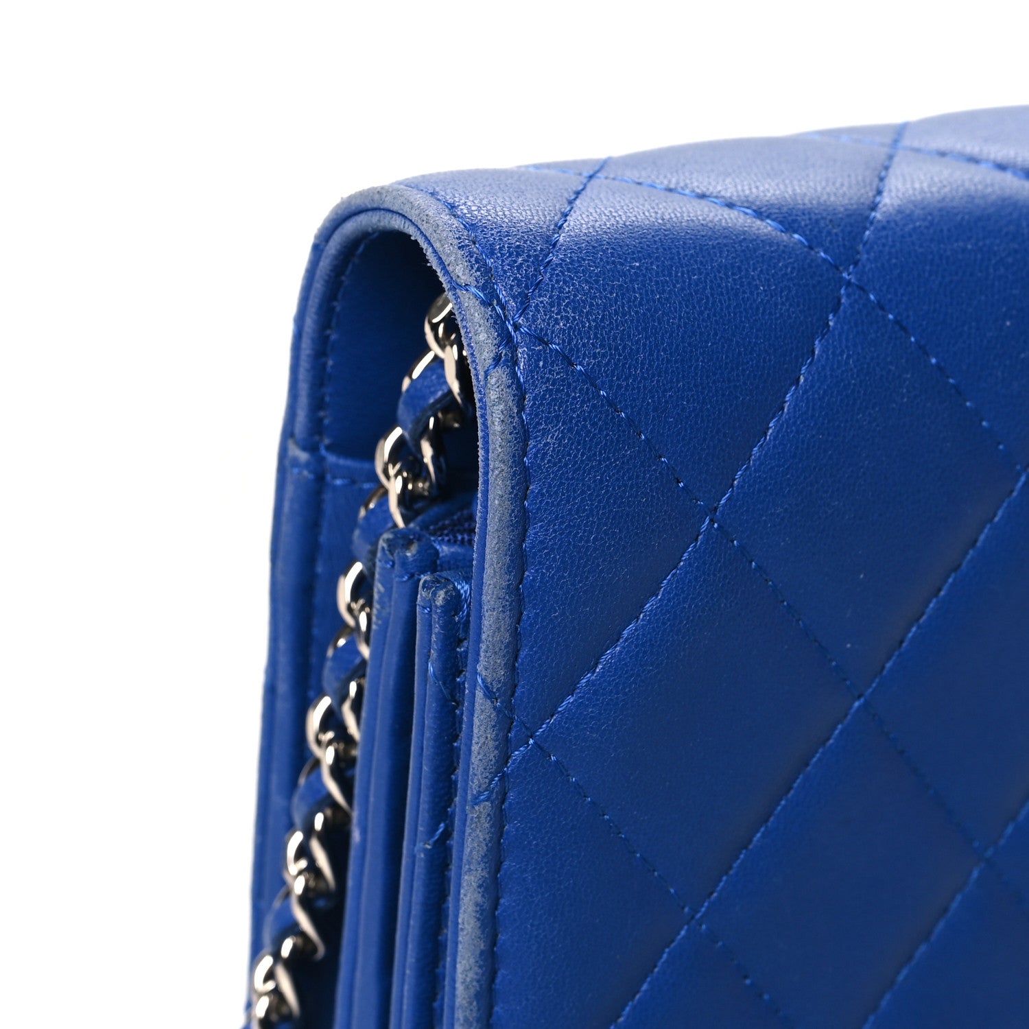 Chanel Lambskin Quilted Square Wallet On Chain WOC Blue 14 of 14
