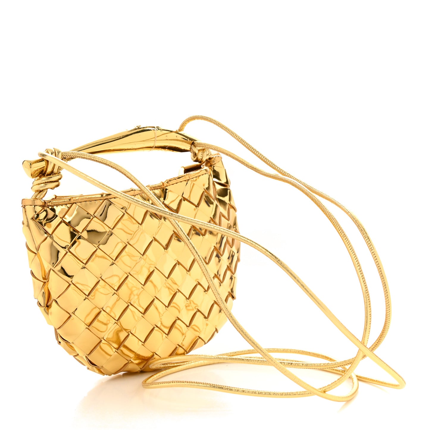 Mirror Laminated Nappa Intrecciato Mini Sardine Bag Gold