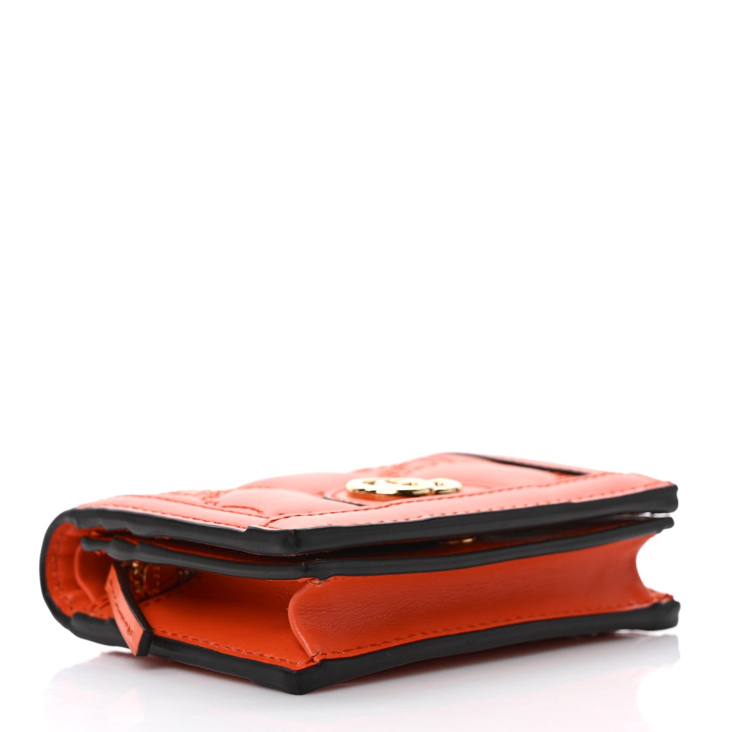 Calfskin GG Matelasse Card Case Wallet Deep Orange