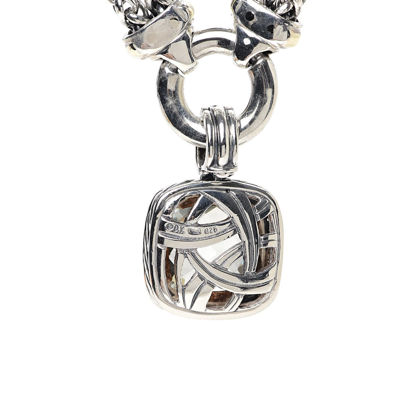 Sterling Silver 18K Yellow Gold Diamond Prasiolite 14mm Albion Wheat Chain Pendant Necklace