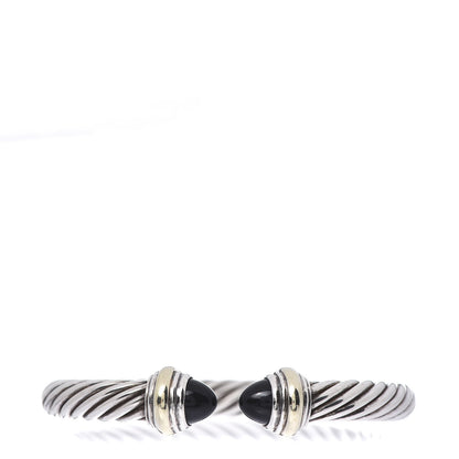 David Yurman Sterling Silver 14K Yellow Gold Black Onyx 7mm Cable Classics Bracelet 1 of 4