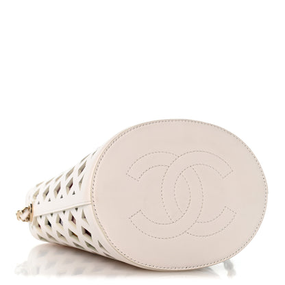 Chanel Lambskin Sea Through Bucket Drawstring Bag White Multicolor 5 of 14