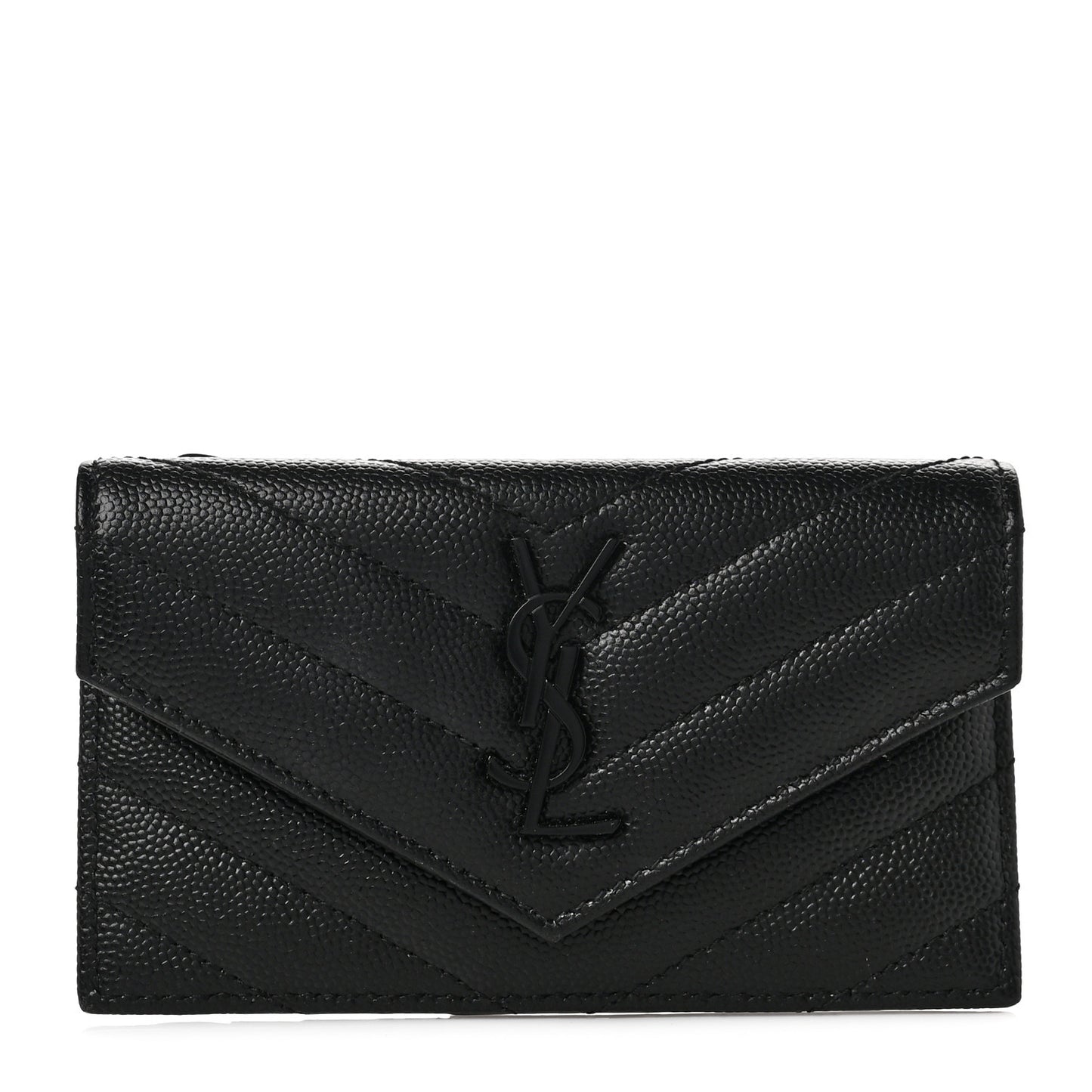 Grain De Poudre Matelasse Chevron Monogram Monochrome Compact Wallet Black