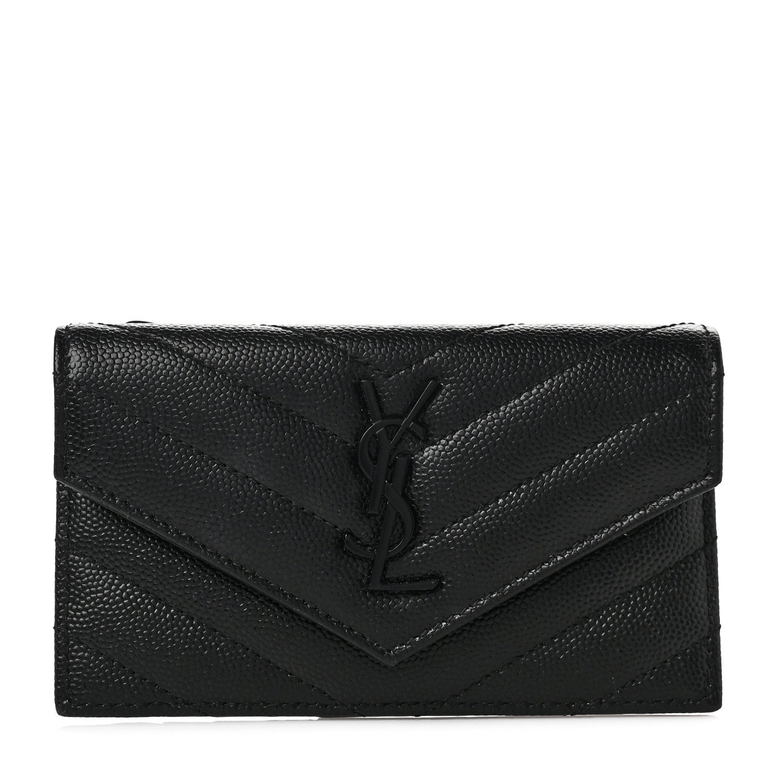 Saint Laurent Grain De Poudre Matelasse Chevron Monogram Monochrome Compact Wallet Black 1 of 6