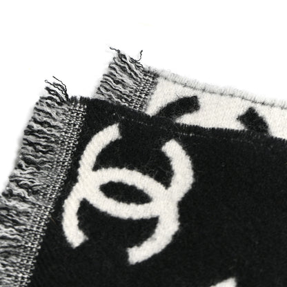 Chanel Wool Cashmere CC Scarf Black White 4 of 4
