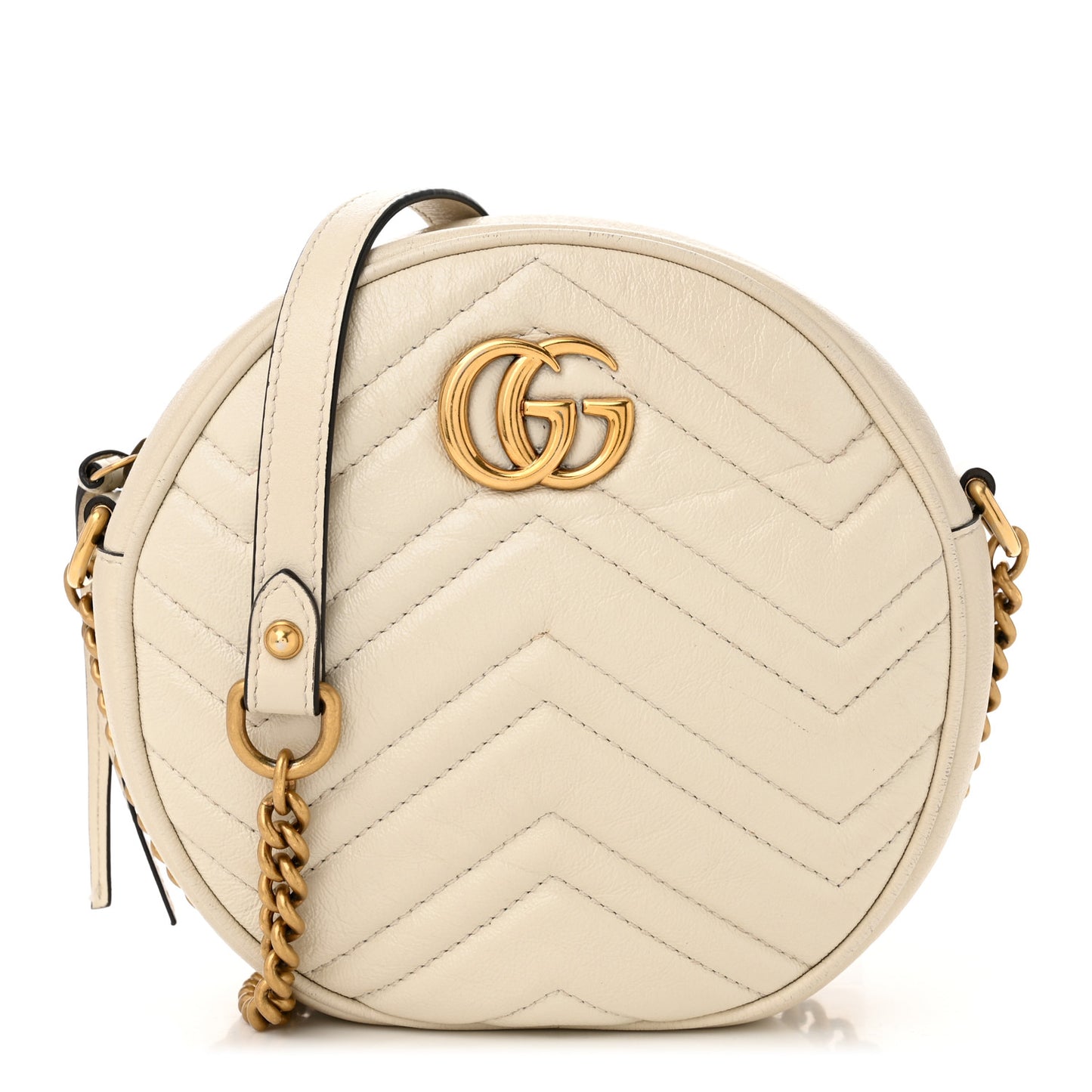 Calfskin Matelasse Mini GG Marmont Round Shoulder Bag White
