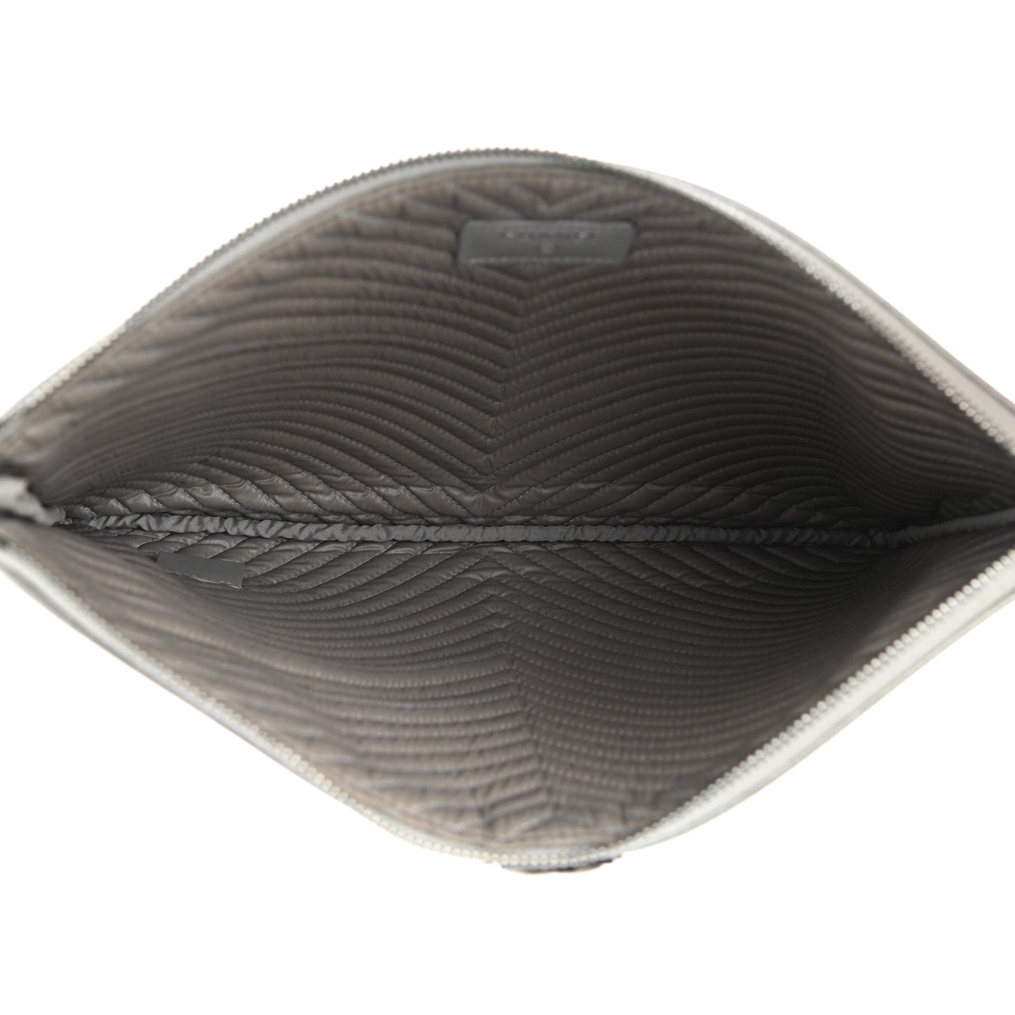 Metallic Caviar Chevron Quilted Medium Boy Cosmetic Case Silver