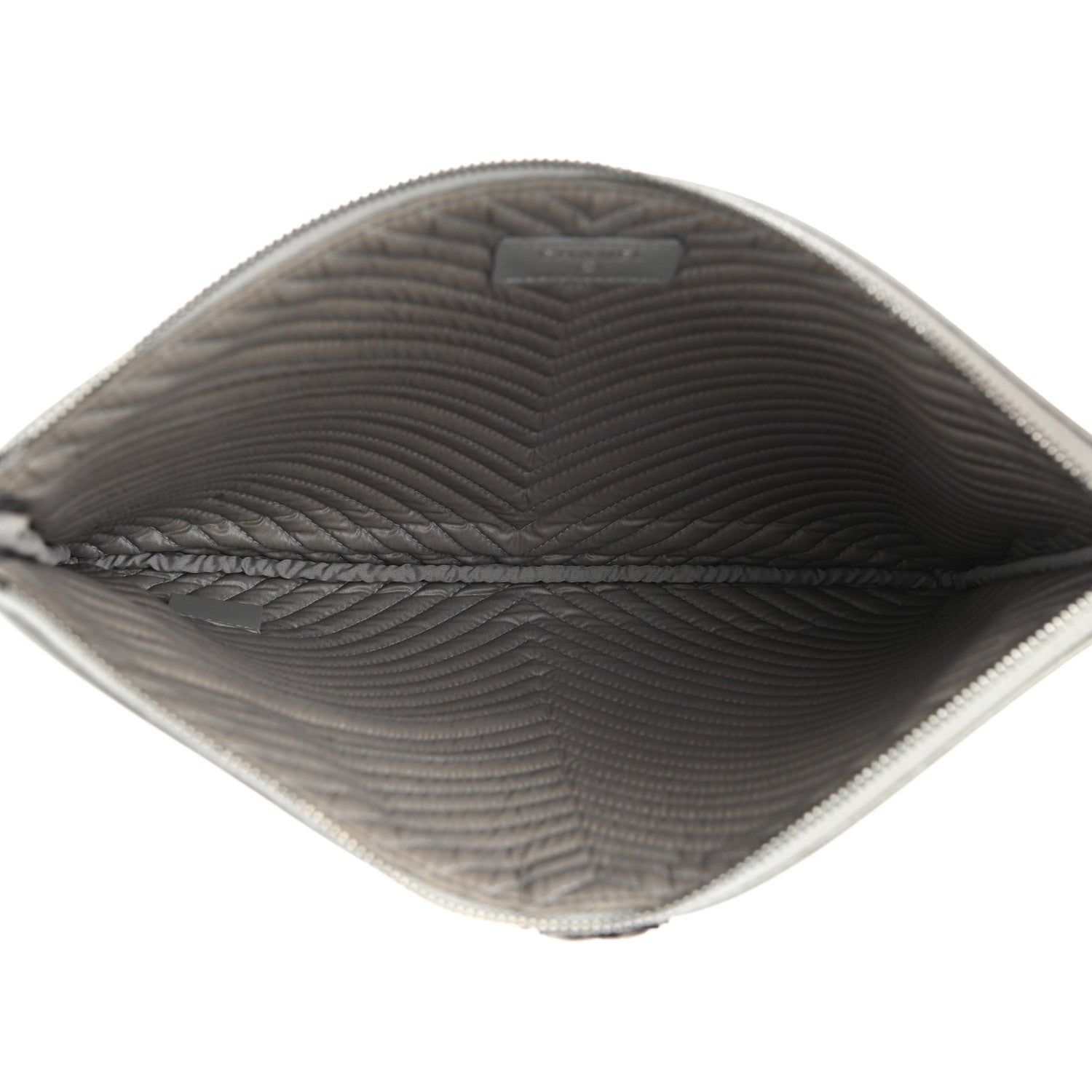 Chanel Metallic Caviar Chevron Quilted Medium Boy Cosmetic Case Silver 5 of 9