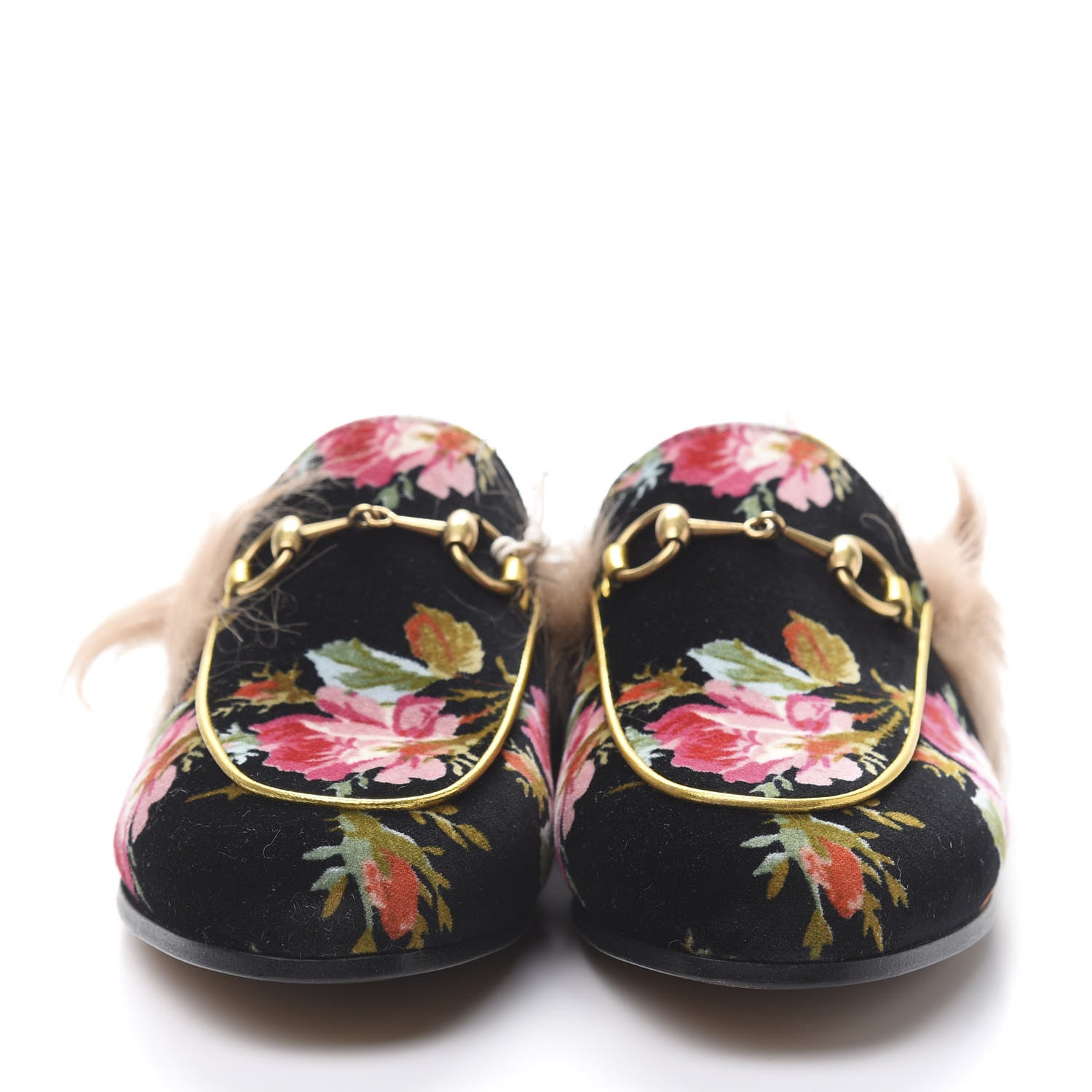 Gucci Velvet Fur Floral Womens Princetown Slippers 35.5 Black 2 of 8
