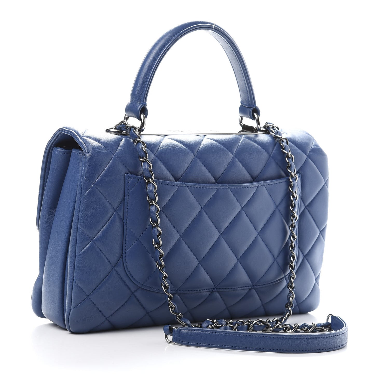 Lambskin Quilted Medium Trendy CC Flap Dual Handle Blue