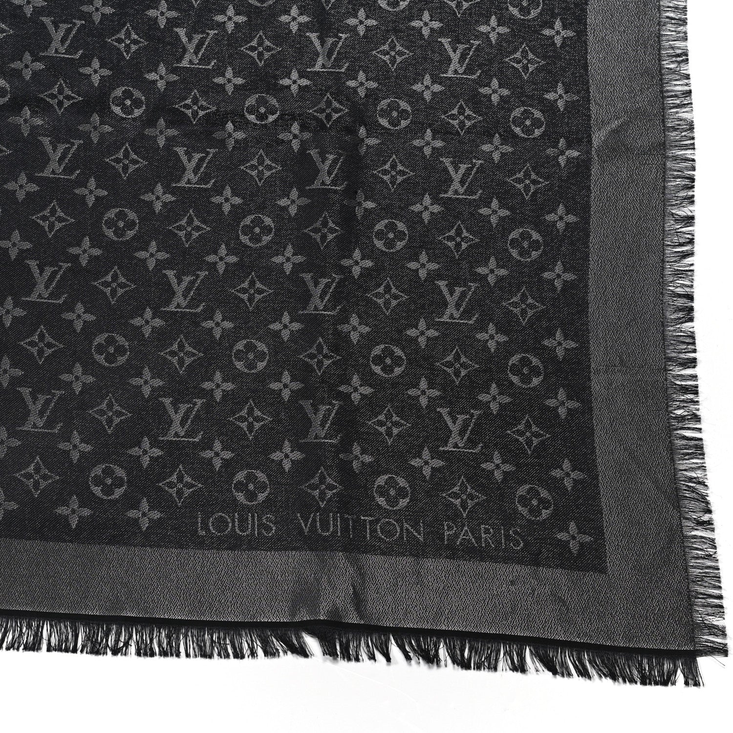 Louis Vuitton Silk Lurex Wool Monogram Shine Shawl Black 3 of 4