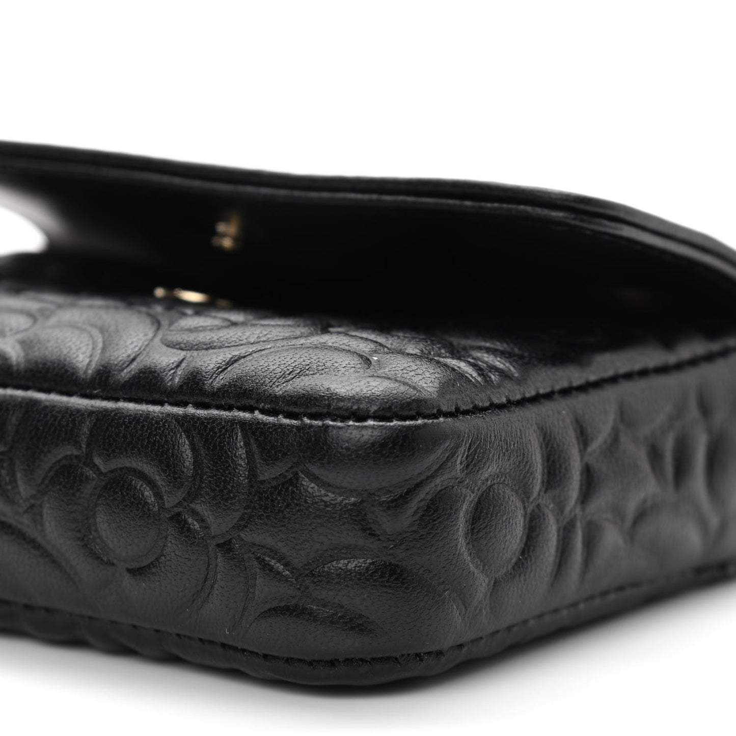 Lambskin Camellia Embossed Chain Belt Bag Black