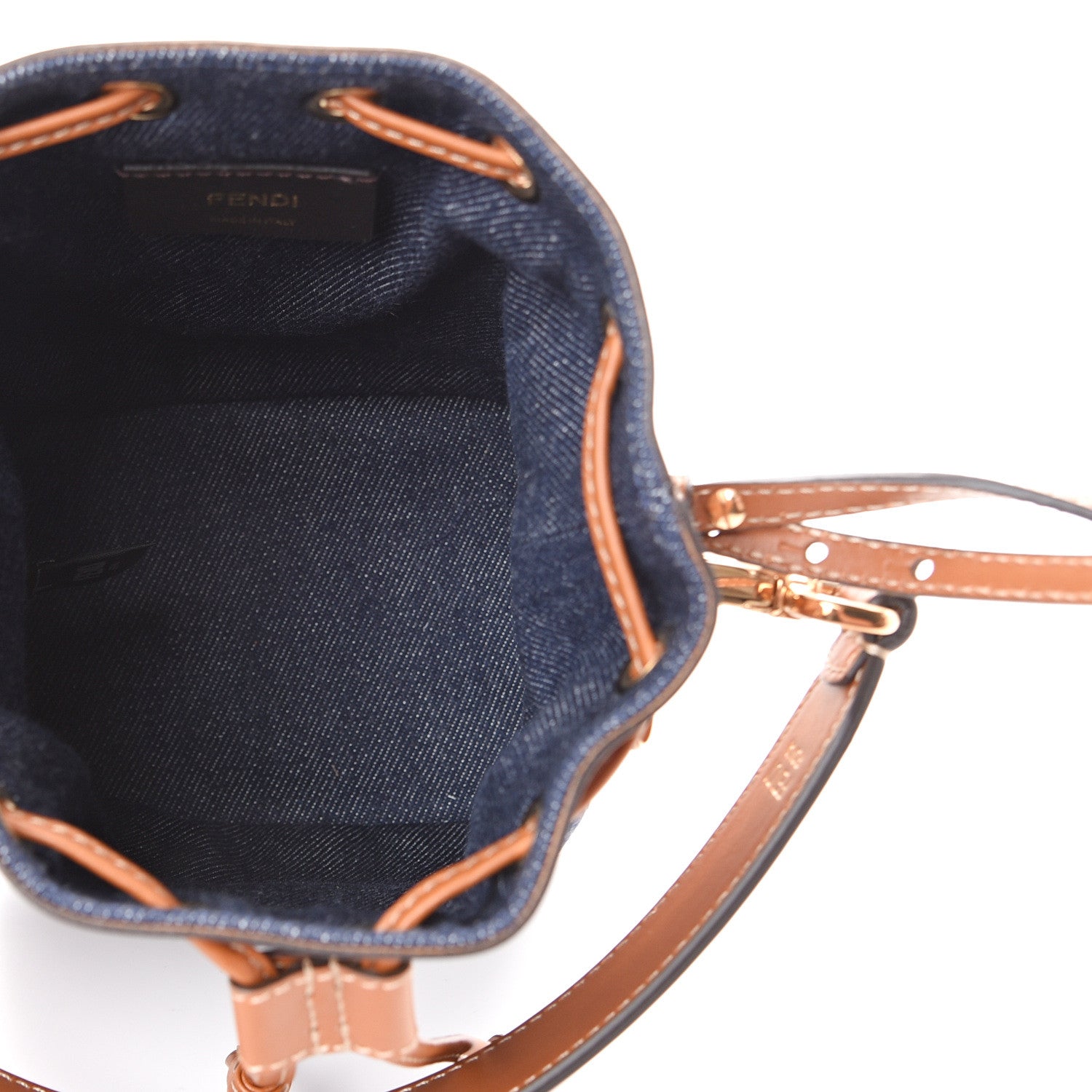 Fendi Denim Vitello King F is Fendi FF Embroidered Mini Mon Tresor Bucket Bag Blue Cuoio 4 of 9