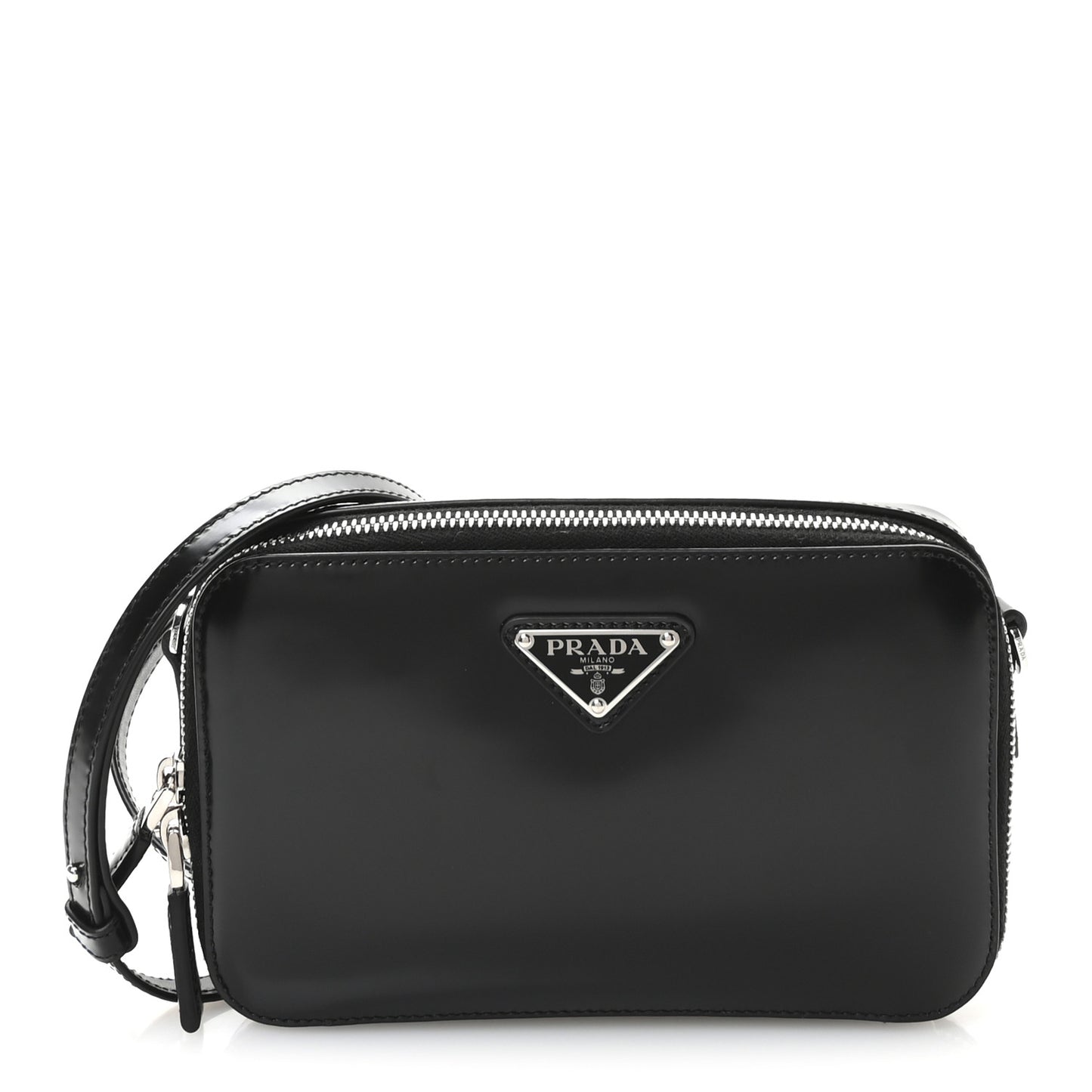 Spazzolato Metal Triangle Logo Mini Pouch Shoulder Bag Black