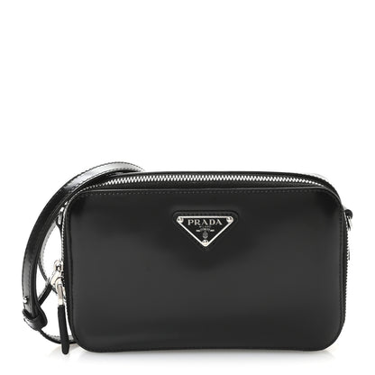 Prada Spazzolato Metal Triangle Logo Mini Pouch Shoulder Bag Black 1 of 9