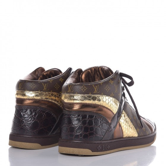 Louis Vuitton Calfskin Monogram High Top Sneakers 36 Brown 4 of 11